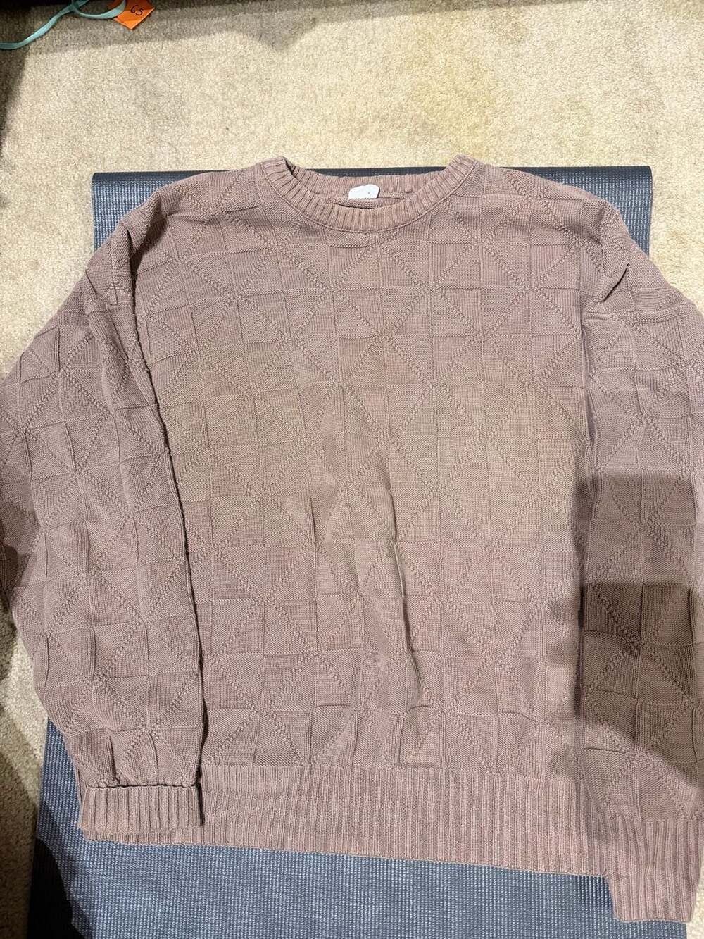 Mens Brown Geometric Diamond Knit Cotton Crewneck Sweater XXL